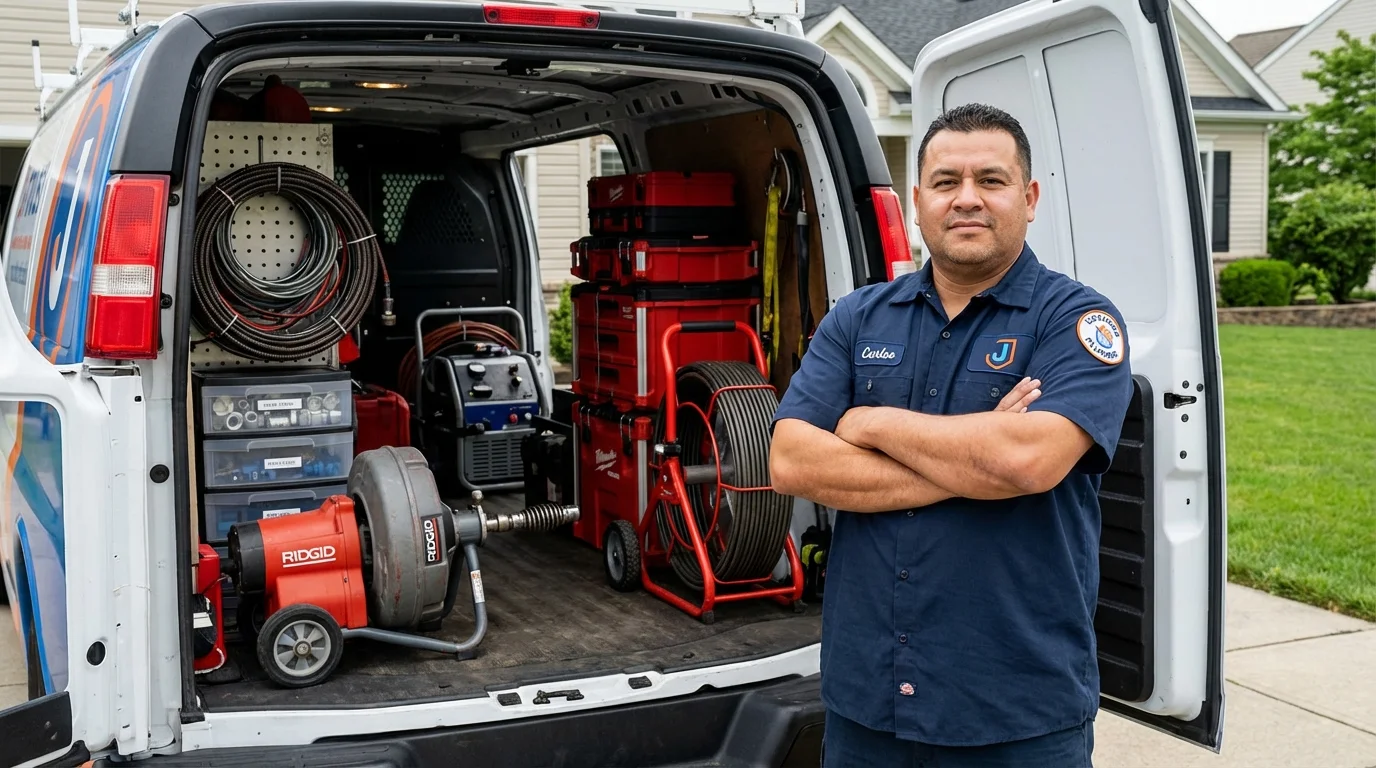 Professional drain cleaning equipment and Johns Plumbing LLC plumber in Milbank