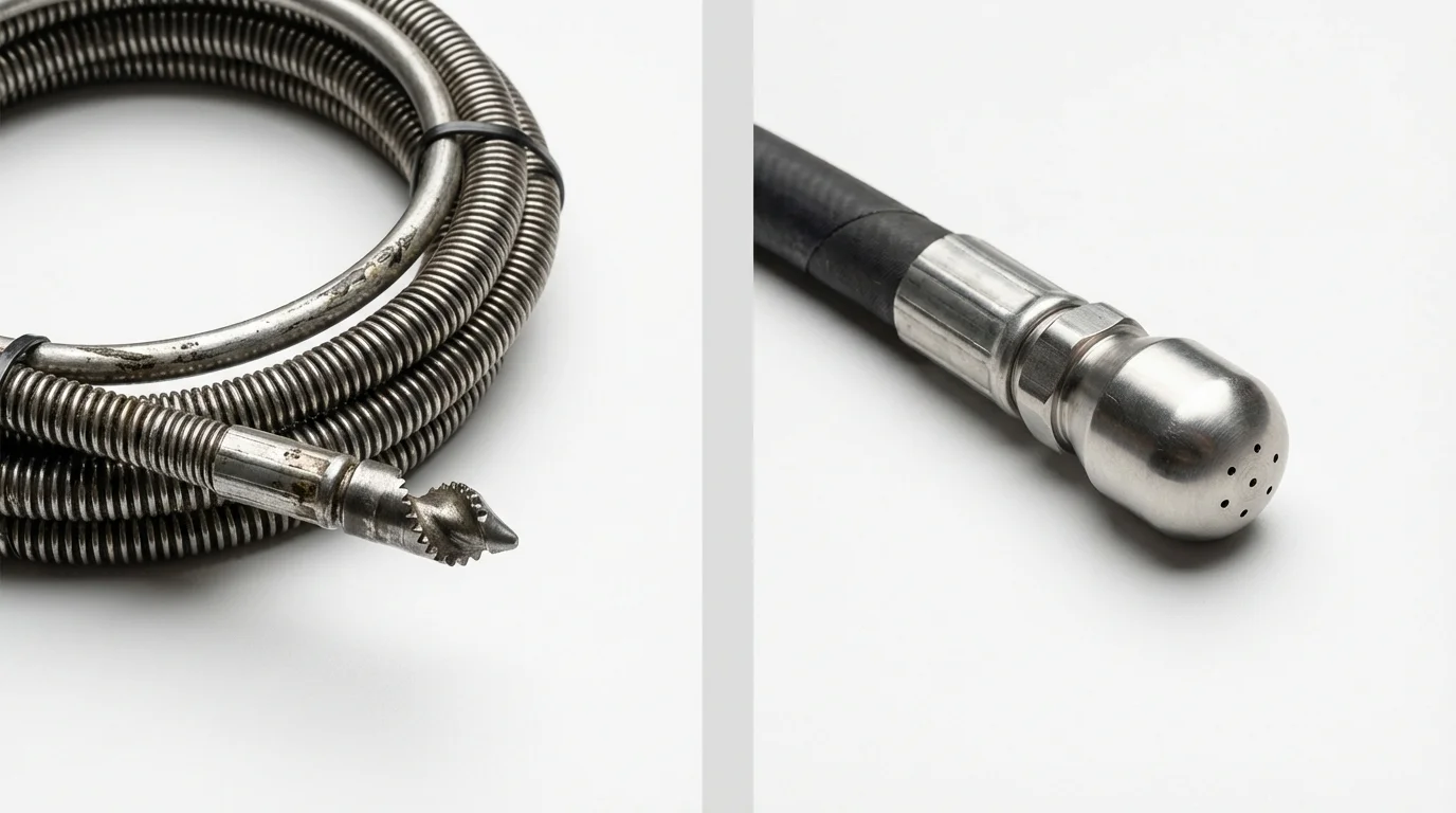 Drain snake cable and hydro jetting nozzle used for drain cleaning in Milbank, SD
