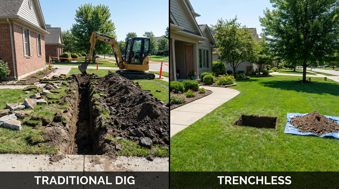 Trenchless sewer repair with minimal yard damage versus traditional excavation in Milbank, SD